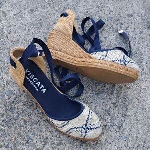 Viscata Navy and Natural Espadrille Wedge Sandals